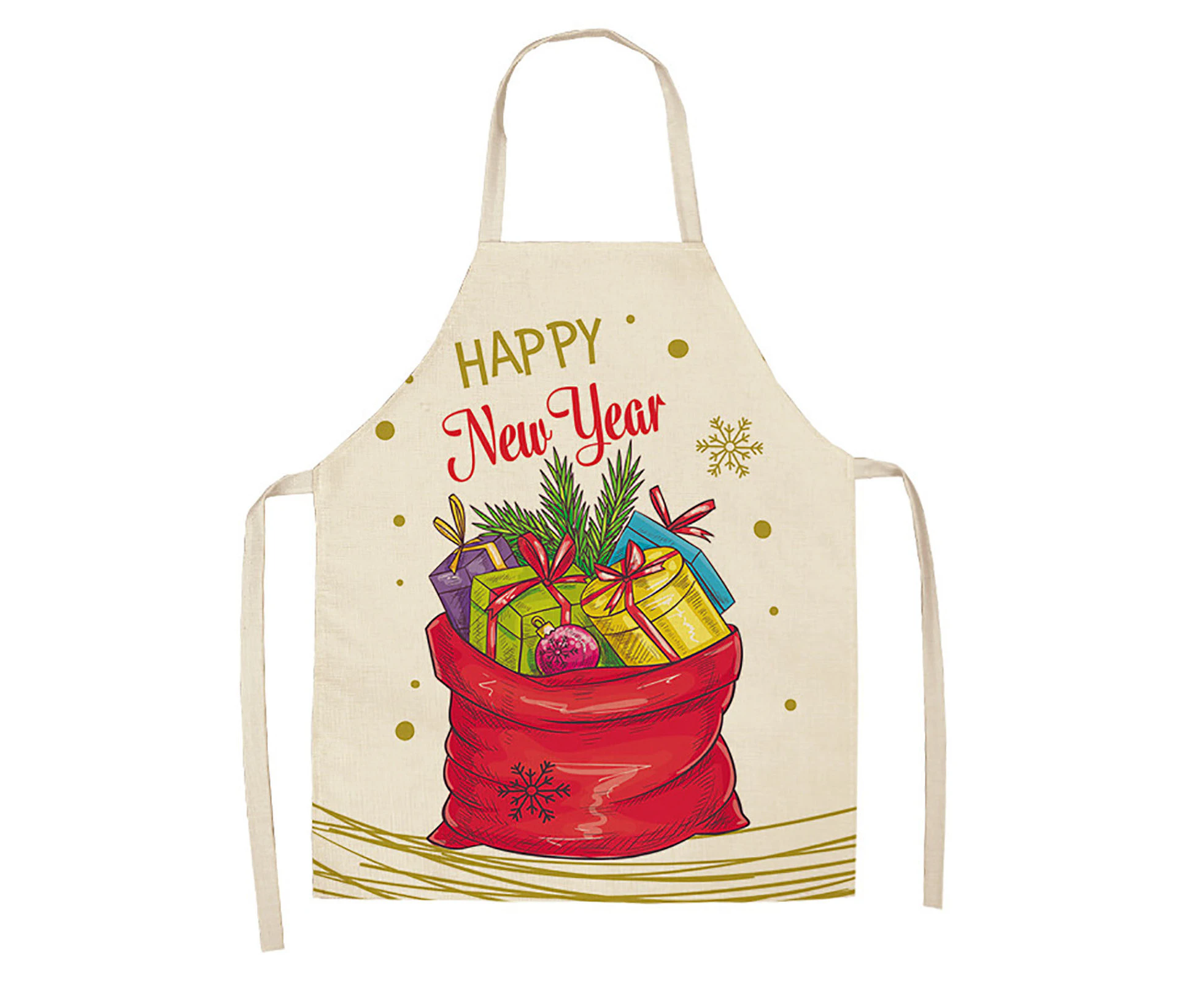 Fufu Linen Christmas Design Santa Claus Home Kitchen Cooking Baking Party Prop Apron-#4