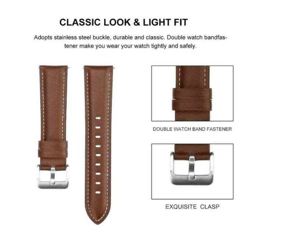 20mm Brown Soft Leather Watch Band Replacement Strap for Samsung Galaxy Watch 3 41 Active 1 2 40 42 mm