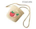 Straw Fashion Children Mini Cartoon Wallet Beach Crossbody Shoulder Hanging Bag Cream White 3