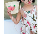 Straw Fashion Children Mini Cartoon Wallet Beach Crossbody Shoulder Hanging Bag Cream White 3