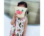 Straw Fashion Children Mini Cartoon Wallet Beach Crossbody Shoulder Hanging Bag Cream White 3