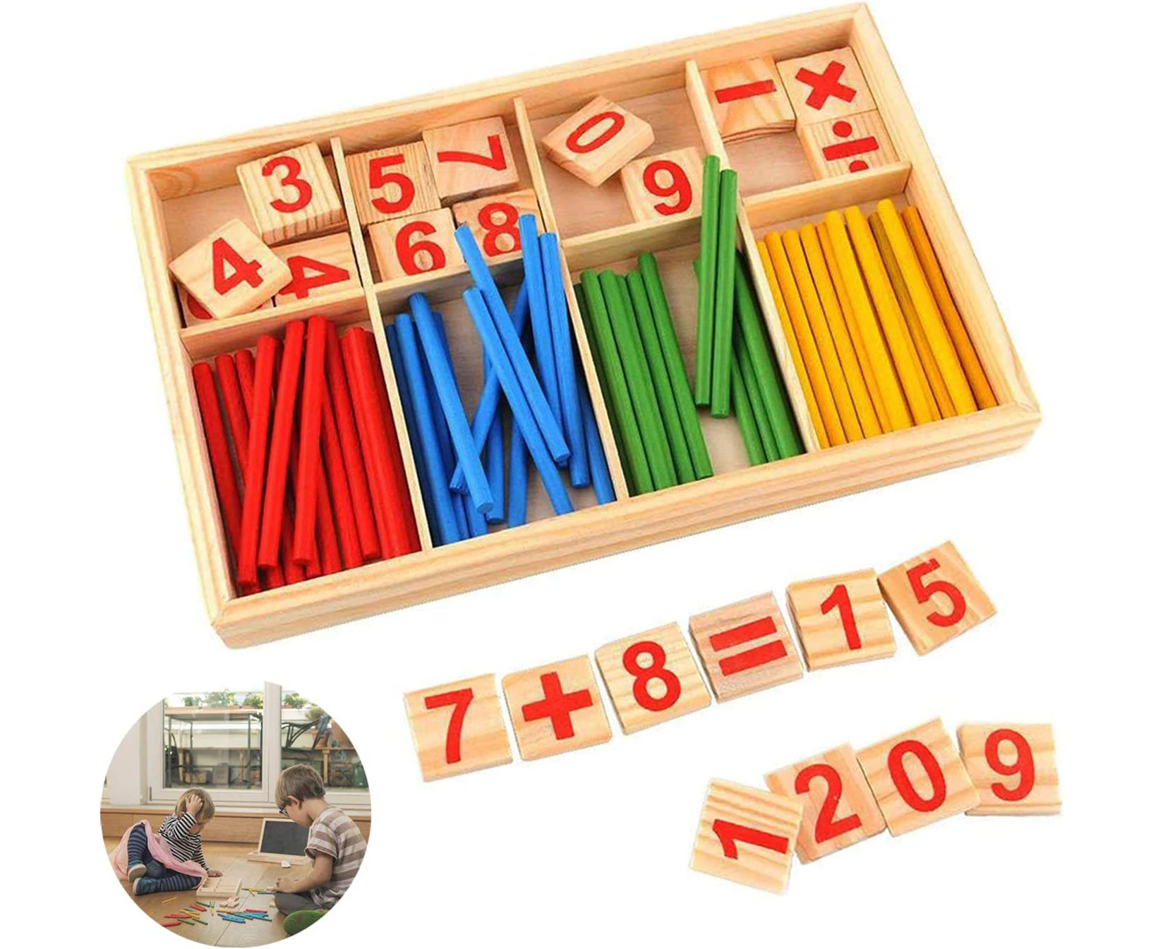 Reastar Montessori Math Toy Colorful Calculator Stick Wooden Numbers Math Toy Education for your child's early motor development training