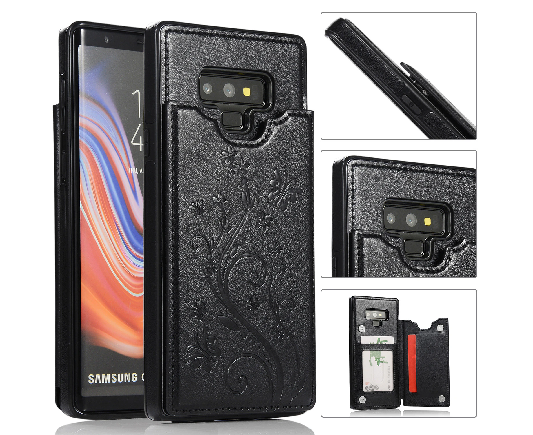 For Samsung Galaxy Note 9 Leather Cover Wallet - Black