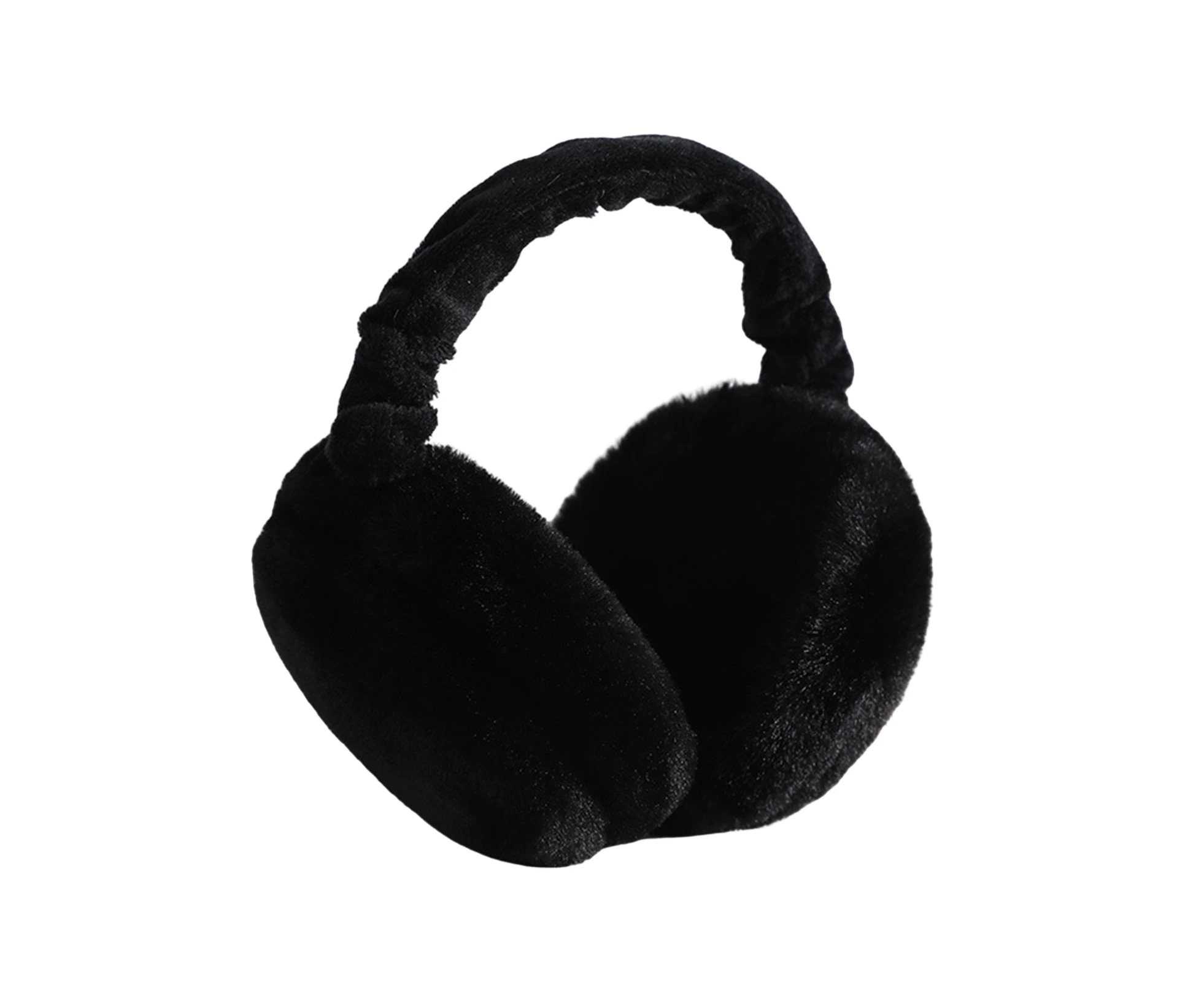 Women Earmuff Folding Plush Solid Color Thickened Soft Ear Protection Comfortable Autumn Winter Girls Ear Warmer for Everyday Life Black