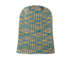 Women Hat Mixed-Color Stripe Autumn Winter Thicken Warm Windproof Knitted Hat for Daily Wear - Blue Green