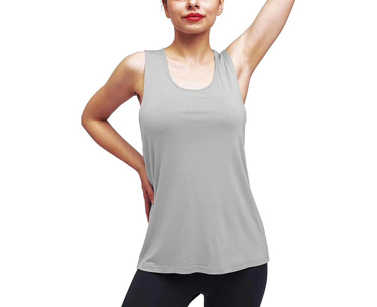 Workout Tops for Women Yoga Athletic Shirts Long Tank Tops Gym Workout Clothes-XL