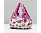 Printed Tote Bag Flower Pattern Multi Pockets Large Capacity Faux Leather Shoulder Bag for Party Gathering Wedding Banquet F