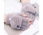 1 Pair Women Gloves Keep Warm Breathable Soft Comfortable Solid Color Half Fingers Fuzzy Plush Anti-pilling Women Mittens for Daily Wear Style3