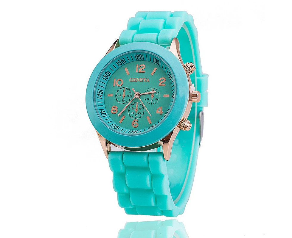 Hot Sales Geneva Brand Silicone Women Watch Ladies Fashion Dress Quartz Wristwatch Female Watch montre montre femme watches - Mint green