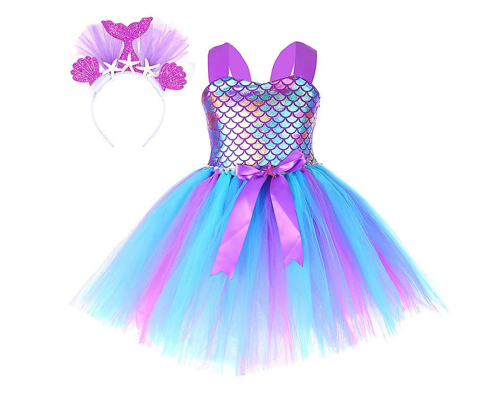 Girls' Princess Dress Fantasy Gown Layered Tulle Tutu Dress Baby Girl Cosplay Show Dress Tutu Princess Skirt Set With Headband - S