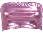 X-Large Women's Shiny Metallic Strapless Crop Tube Top Rave Bandeau Bra french bra