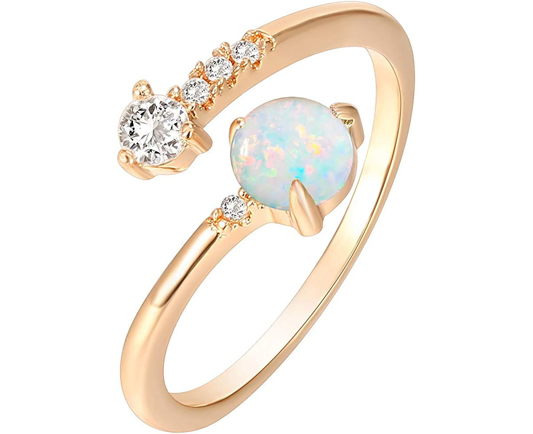 Plated Adjustable Created Opal Rings | Stacking Rings | Gold Rings for Women