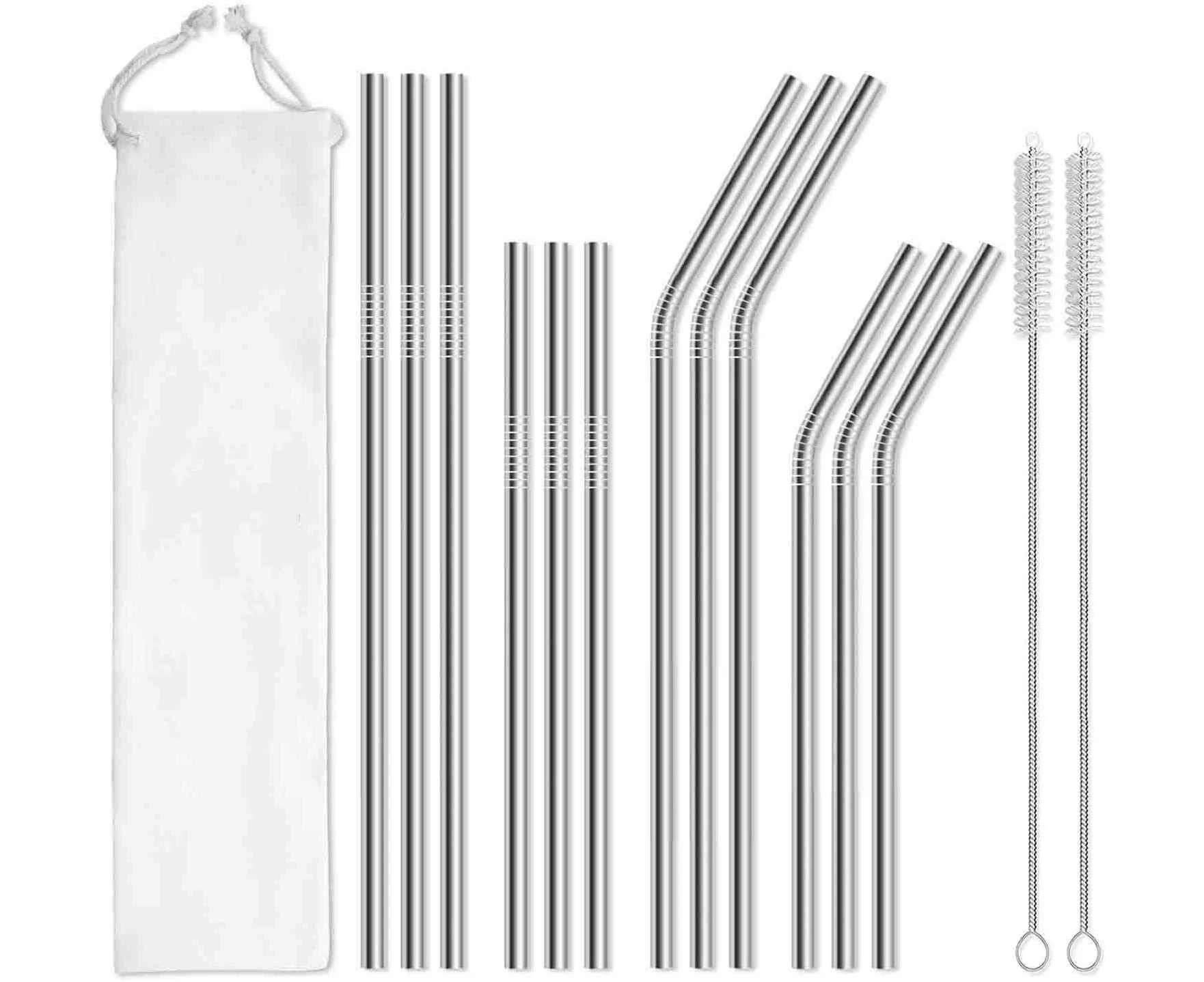 12-Pack Reusable Stainless Steel Metal Straws with Case - Long Drinking Straws for 30 oz and 20 oz Tumblers Yeti Dishwasher Safe