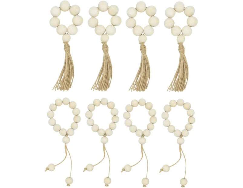 Farmhouse Wooden Beads Garland Rustic Wooden Beads with Tassels for Home Decor (8 pcs)