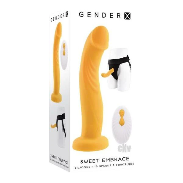 Introducing The Gx Sweet Embrace Yellow Black Dual Motor Strap On Vibrator For Couples Model Gxseyb 001