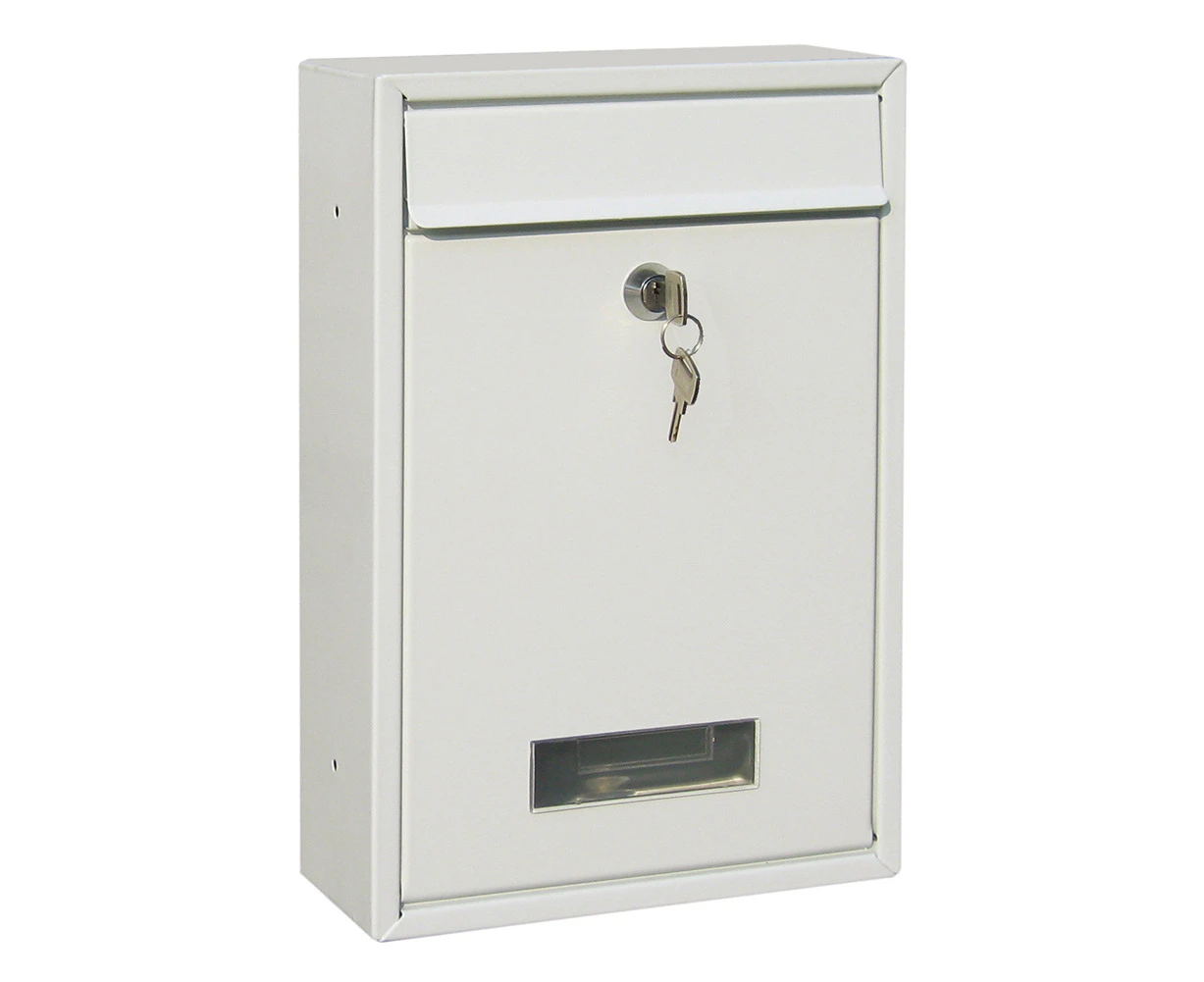 Outdoor Lockable Wall Mounted Hanging Iron Post Letter Box Mailbox with Key-White