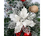 10Pcs White Christmas Poinsettia Glitter Flower Tree Hanging Xmas Party Tree Decoration