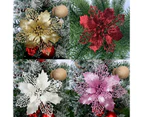 10Pcs White Christmas Poinsettia Glitter Flower Tree Hanging Xmas Party Tree Decoration