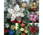 10Pcs White Christmas Poinsettia Glitter Flower Tree Hanging Xmas Party Tree Decoration