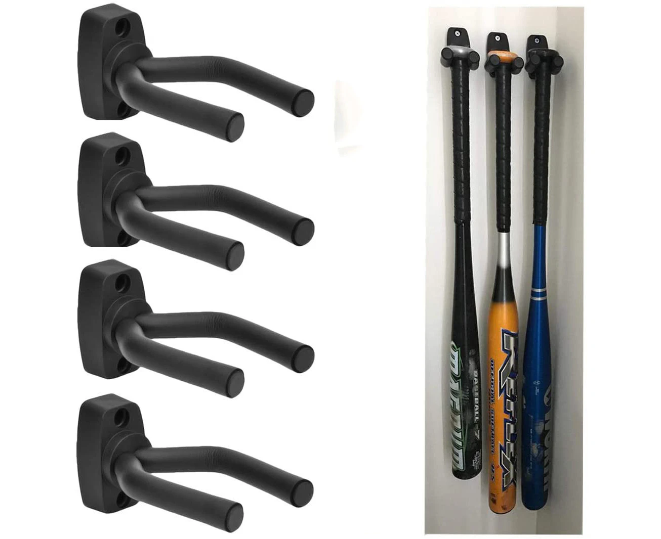 4pcs-display wall hook short hook4 Pack Wall Mount Vertical Baseball Bat Holder,Black