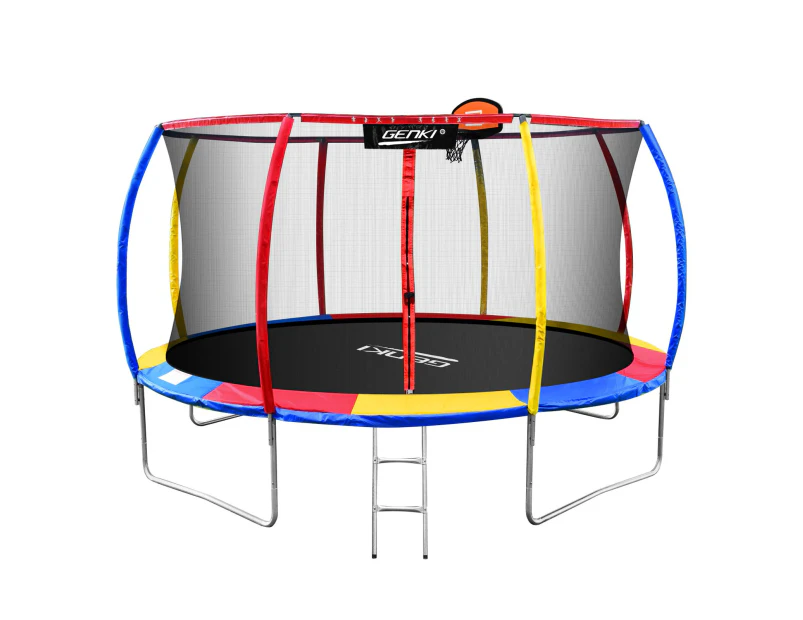 Genki 14ft Trampoline Rebounder Kids with Basketball Hoop Ladder Enclosure Jumping Bounce Outdoor Indoor Round