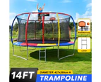 Genki 14ft Trampoline Rebounder Kids with Basketball Hoop Ladder Enclosure Jumping Bounce Outdoor Indoor Round