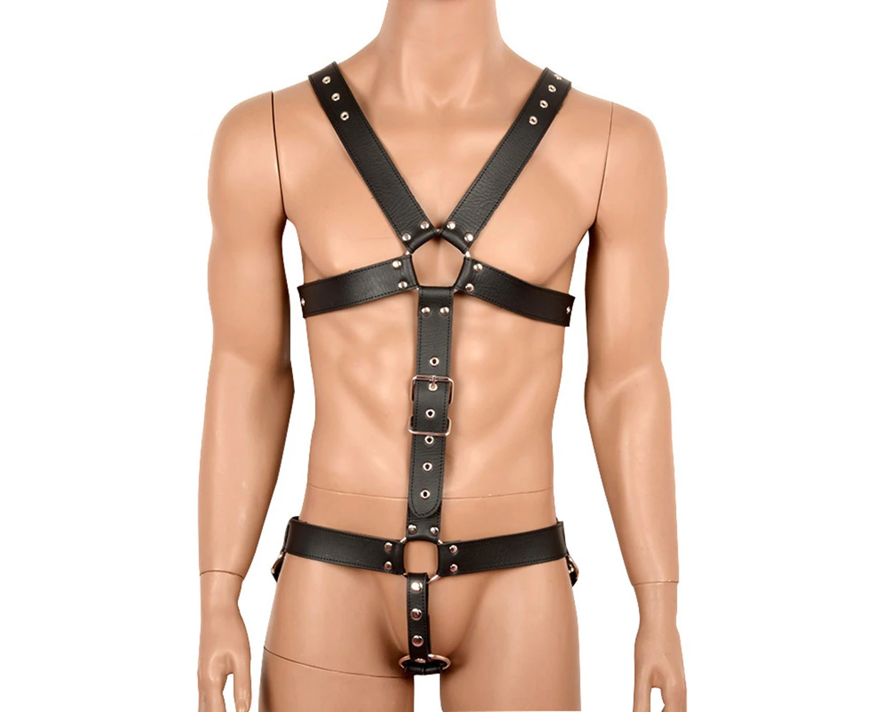 Faux Leather Bondage Slave Restraint Straps Men Chest Harness Adult Sex Toy-Black