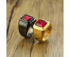 Vnox Casual Men Ring Red CZ Stone Square Top Stainless Steel Gold Color Daily Male Alliance Jewelry Size （ size:12 )