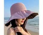 Women Fisherman Hat Decorative Lightweight Vinyl Portable Hear Isolation Layer Hollow Out Big Brim UV Protection Women Beach Hat - Pink