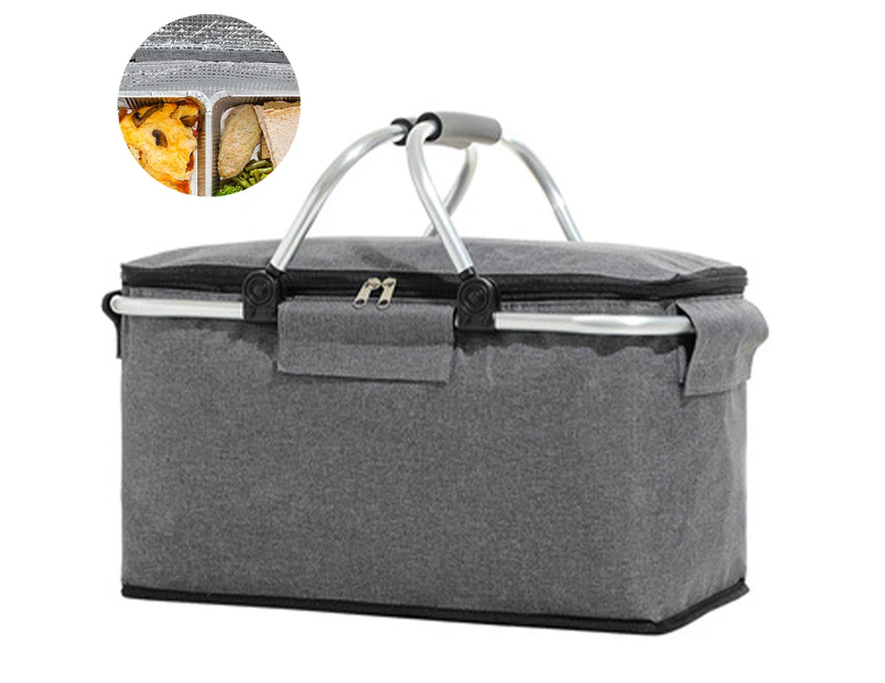 1 pcs Picnic Basket,Portable Collapsible Cooler Bag, Grocery Basket with Lid,2 Sturdy Handles,Storage Basket for Picnic,Food Delivery,Take Outs