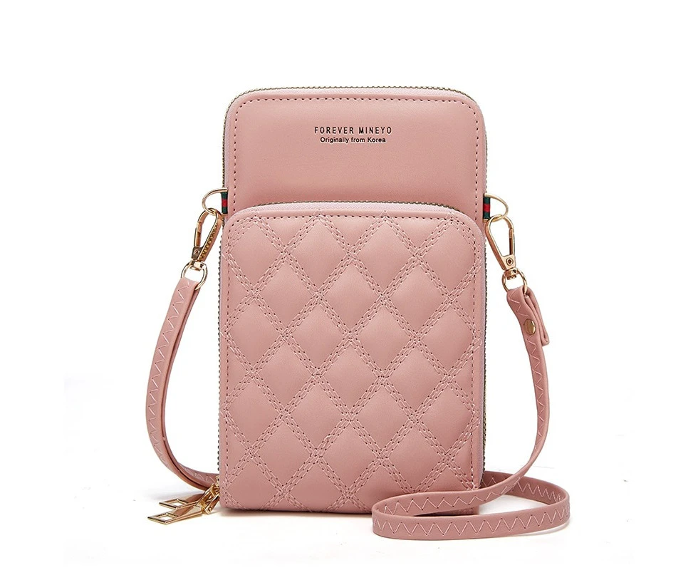 Buylor Diamond Lattice Cell Phone Purse Bags of Women Soft Leather Women Bag Wallet Large Capacity Female Crossbody Shoulder Bag - Pink