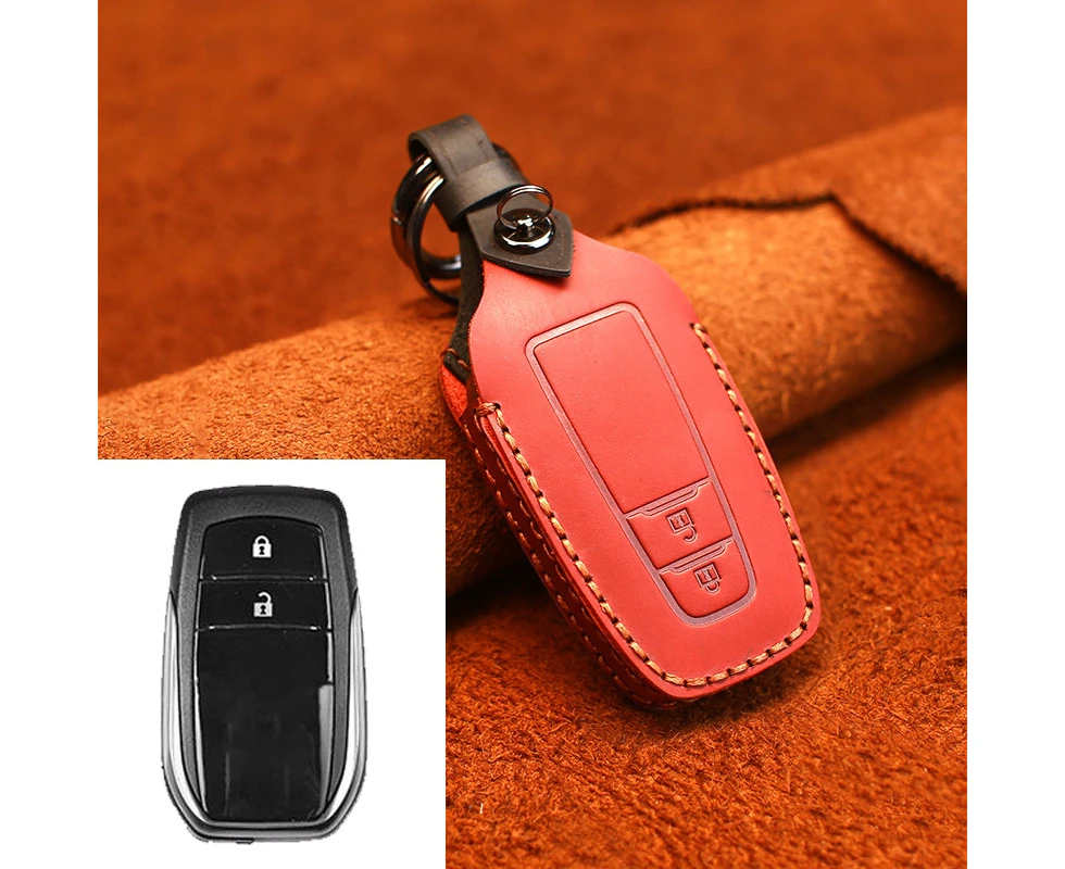 For Toyota Car Cowhide Leather Key Protective Cover Key Case, Two Keys Version (Red):