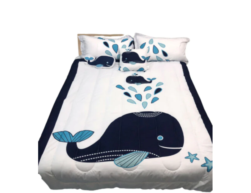 5 Piece Kids Comforter Set 5pc Childrens Bedding Set - Navy Whale