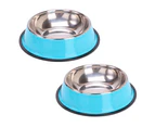 Stainless Steel Dog Bowls, Food and Water Non Slip Anti Skid Stackable Pet Puppy Dishes (2 Pack) - Blue