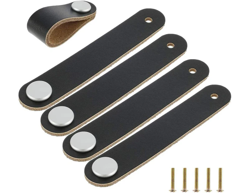 5 Pieces Furniture Handle Leather Handle Cabinet Handle Drawer Cabinet Handles Pull Handle with Screws Accessories for Kitchen Cabinets Cupboards Bathroom