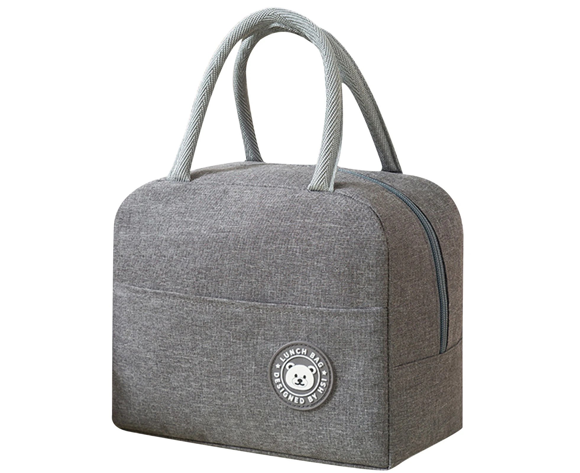 Lunch Bag Large Capacity Waterproof Fabric Reusable Lunch Box Container Tote Bag for Office - Grey