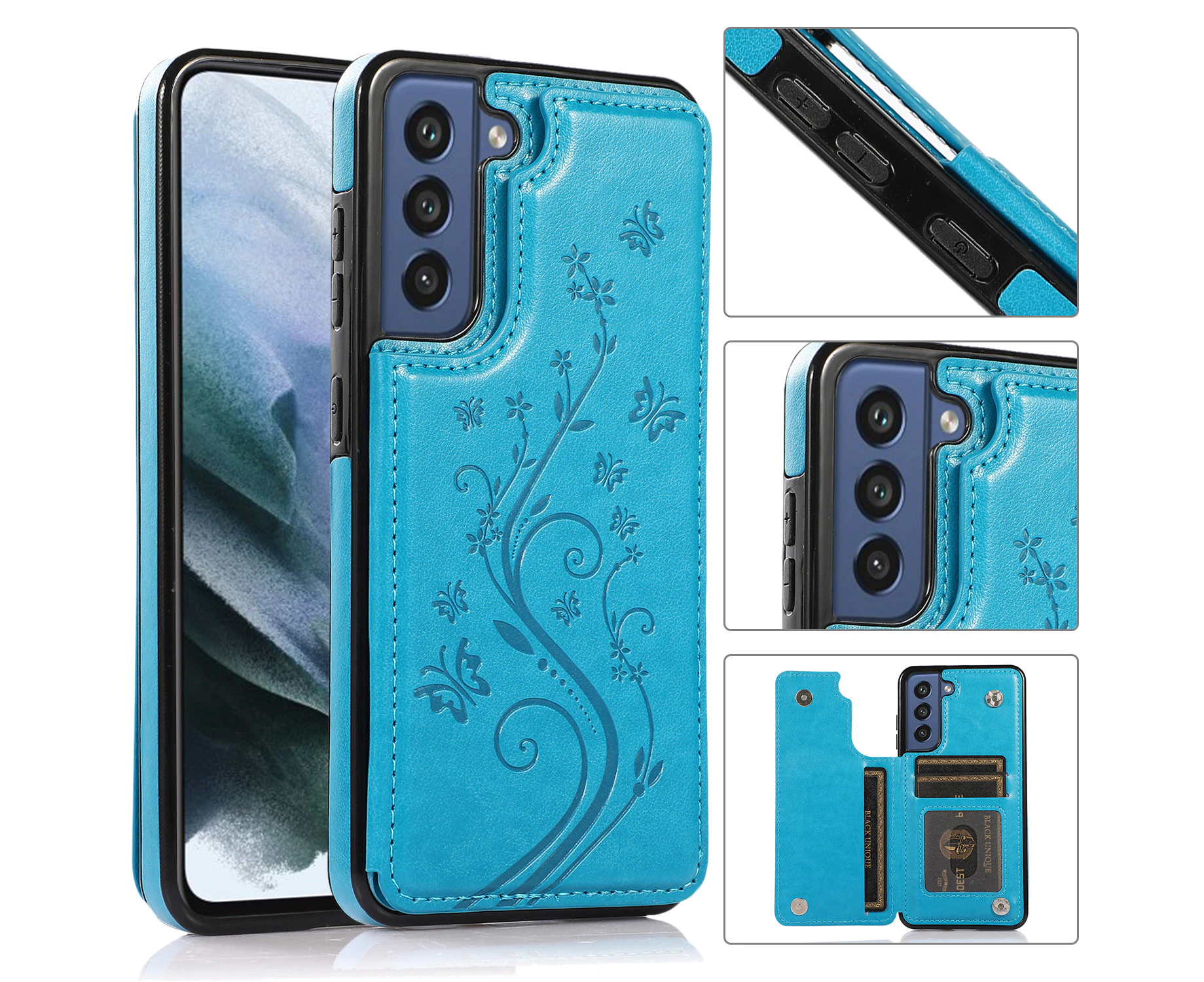 For Samsung Galaxy S21 FE Leather Cover Wallet - Blue