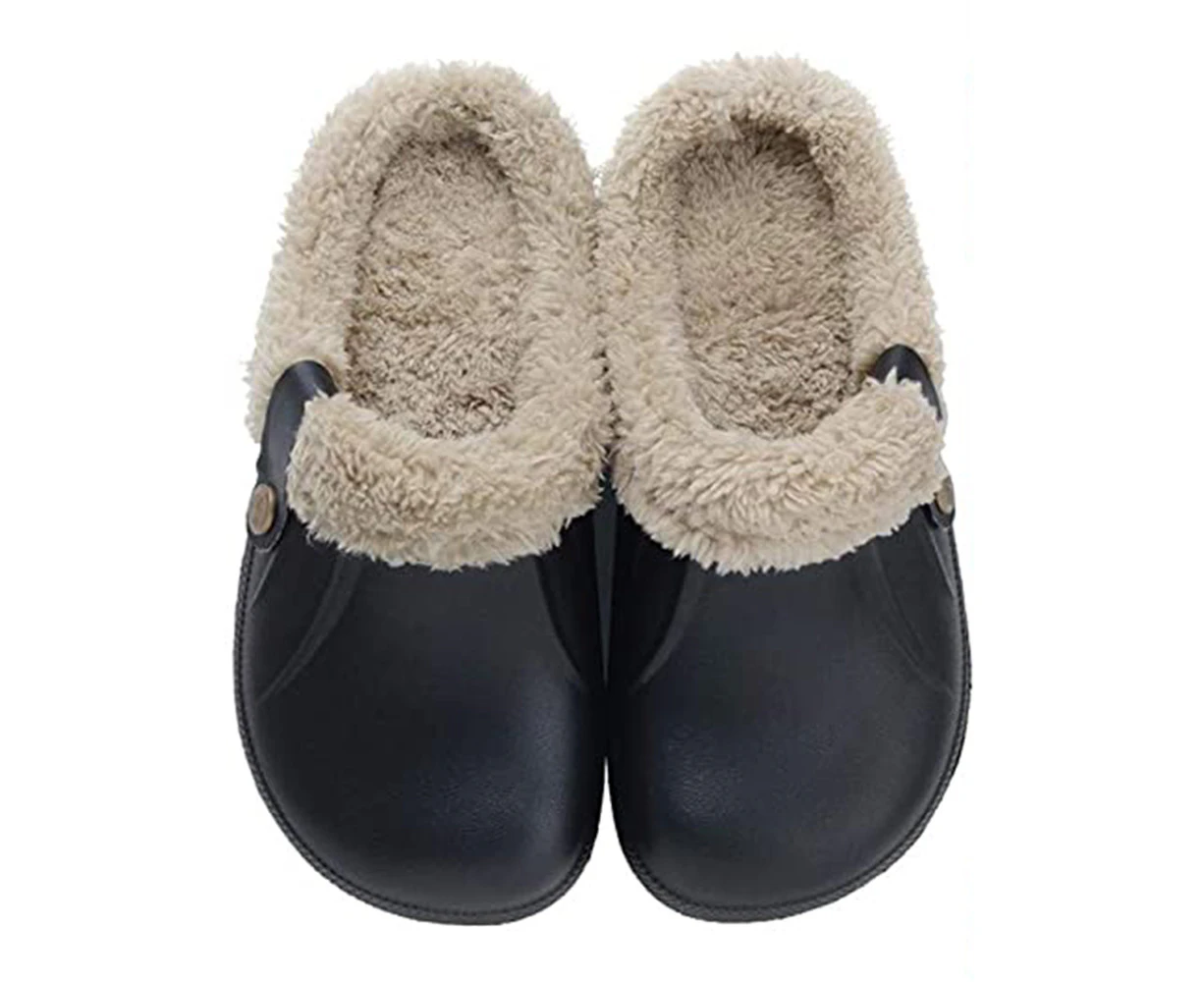 Classic Fur Lined Clog Waterproof Winter House Slippers for Women Men-42-43 size