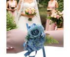Wrist Flower Non-Fading Multi-color Decorate Elegant Bride Groom Fake Wrist Corsage for Party - Dark Blue