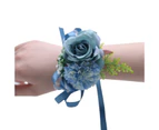 Wrist Flower Non-Fading Multi-color Decorate Elegant Bride Groom Fake Wrist Corsage for Party - Dark Blue