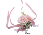 Wrist Flower Non-Fading Multi-color Decorate Elegant Bride Groom Fake Wrist Corsage for Party - Pink