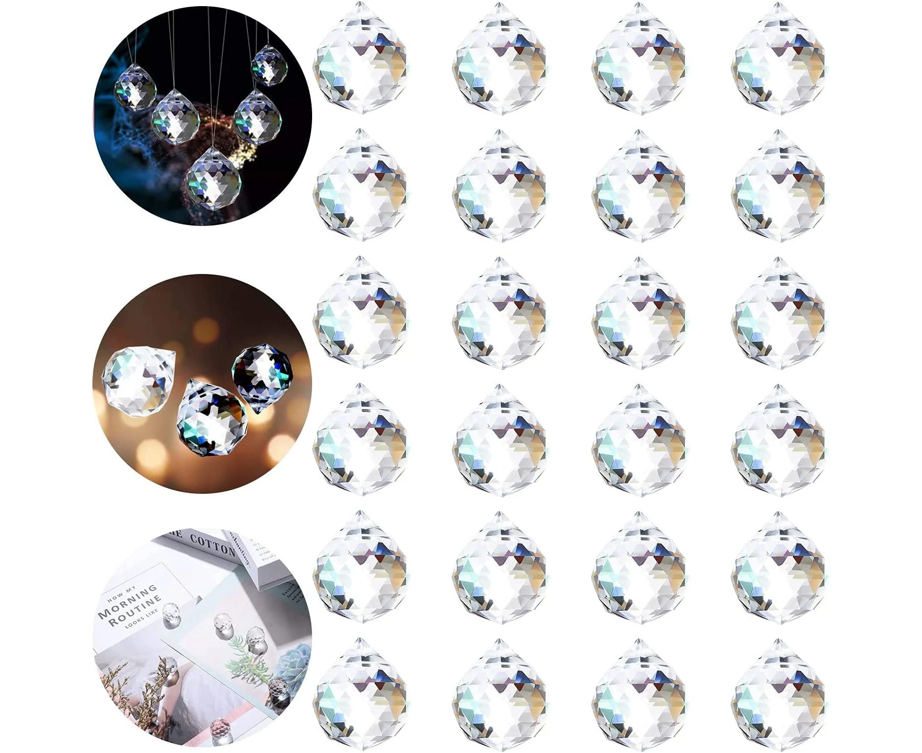 Rainbow Crystal Decoration, 24PCS Crystal Glass Ball, Rainbow Crystal Crystal Balls, Crystal Glass Ball, Crystal Balls Jewelry for Prism Decoration