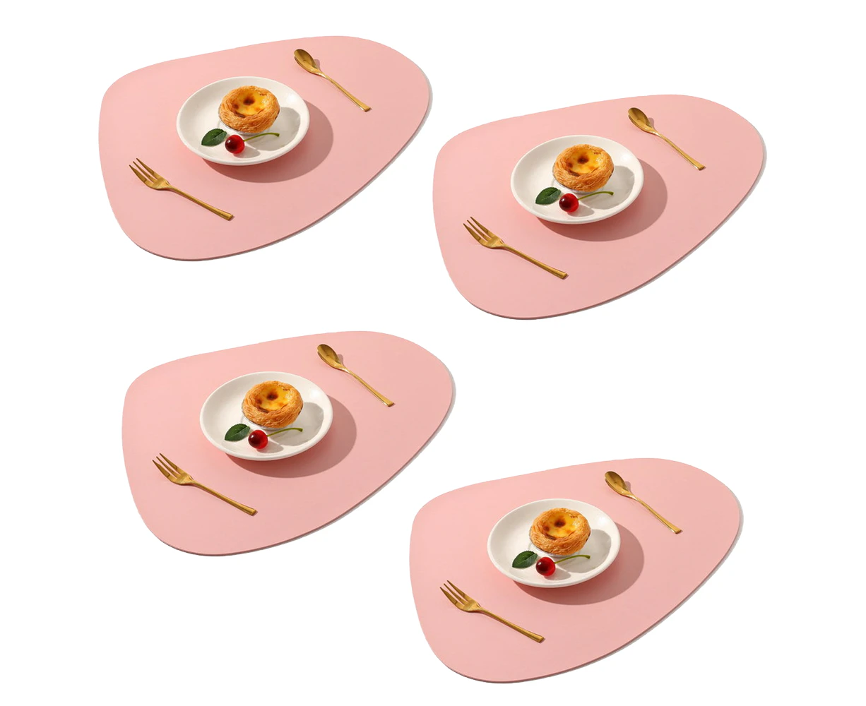 Dining Leather Placemats Set of 4, Wipeable Washable Place mats. Easy to Clean Table mats for Kitchen Patio Indoor/Outdoor - Pink