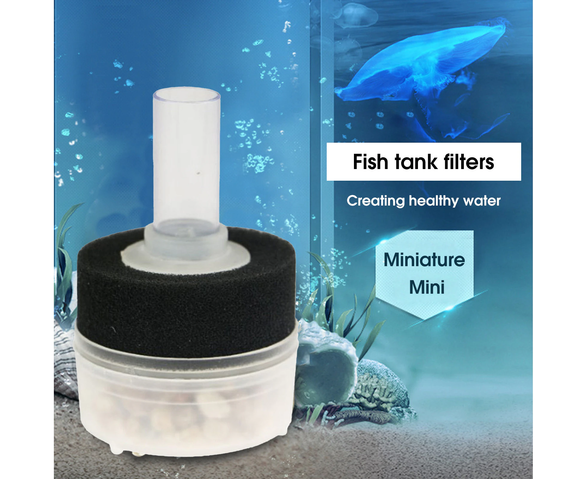 Mini Fish Tank Filter with Maifan Stone Replaceable Water Absorbent Aquarium Filter with Hard Trachea Cleaning Tools