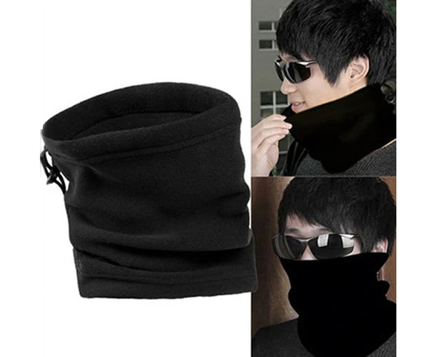 Unisex Polar Fleece Neck Warmer Thermal Snood Scarf Hat Ski Snowboarding Wear Black