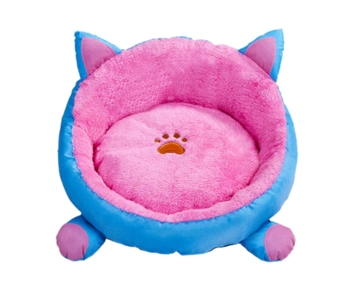 Winter Pet Cats Dogs Warm Round Cushion Mad Pad Bed House Soft Kennel Nests-Blue&Pink M