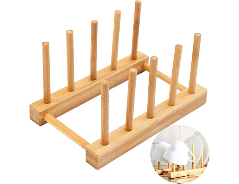 Plate Holder Bamboo Dish Draining Plate Stand Plate Holder Draining Rack Tableware Bamboo Tableware Shelf 4 Places