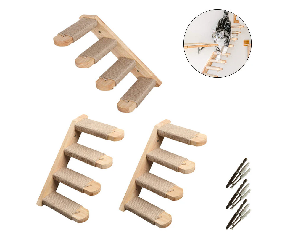 QBLEEV 3 Pcs Cat Climbing Shelf Wall Mounted Cat Stairway with Jute Scratching