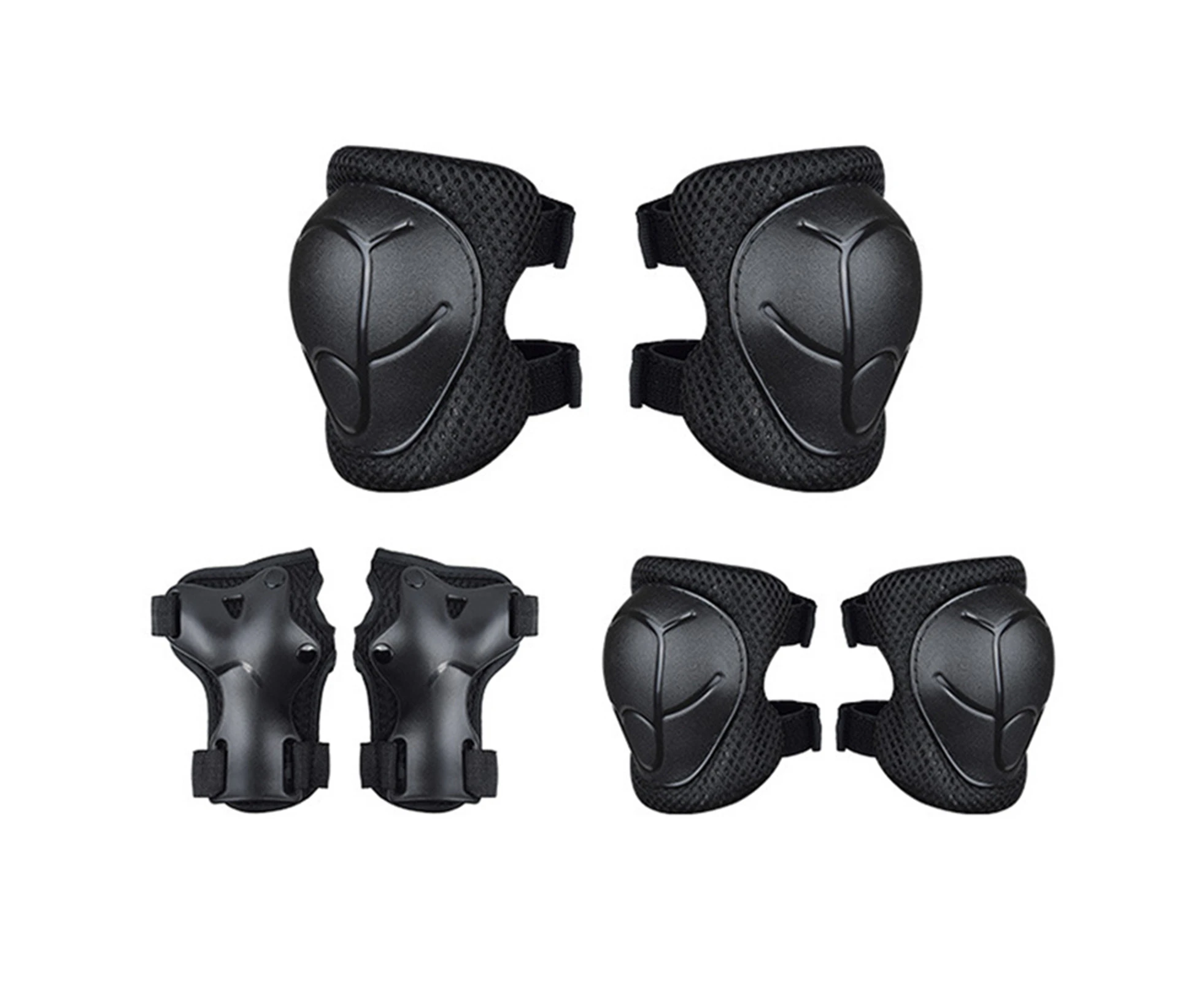 6Pcs Curved Design PE Foam Child Protective Pads Set Drop-resistant Wrist Support Guard Elbow Knee Pads Set for Skateboarding Black