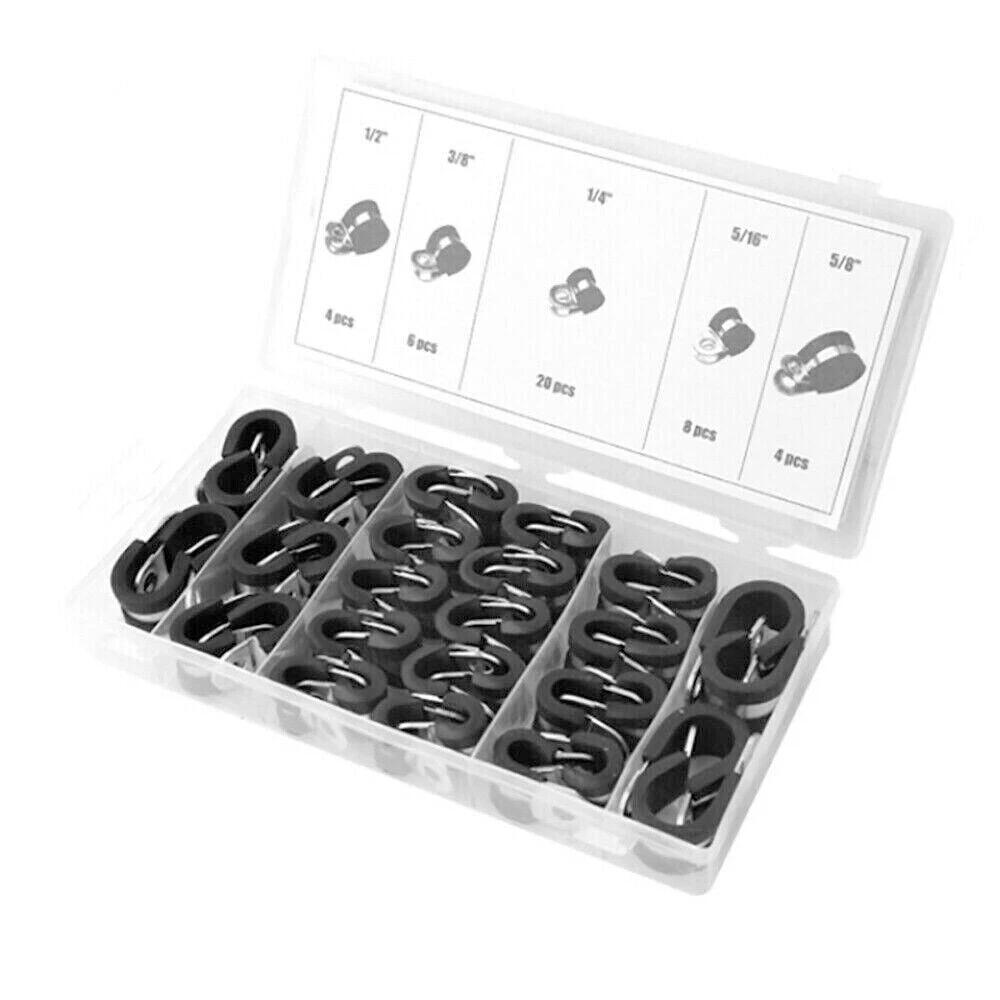 42pcs Rubber Lined P Clips Cable Hose Pipe Clamps Holder Air Clip Clamp